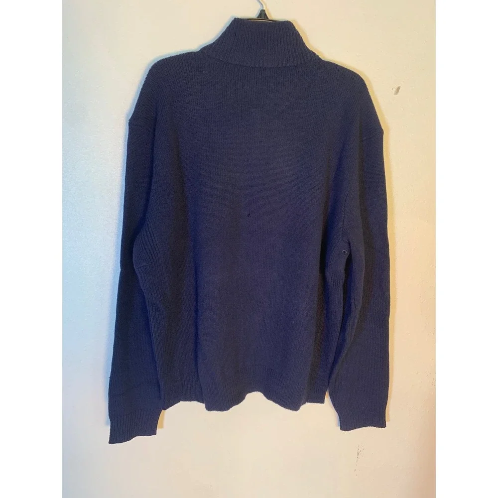 Polo Ralph‎ Lauren XXL Quarter-Zip Navy Blue Lambswool Leather Pull Sweater